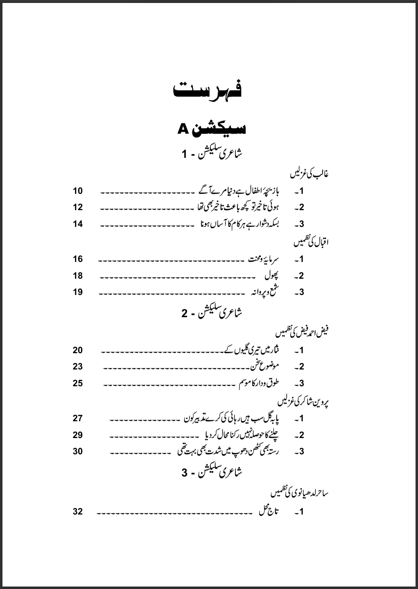 450 A level Urdu Language 9866 Paper-3 Literature Textbook Barg-e-Nau (Matan)