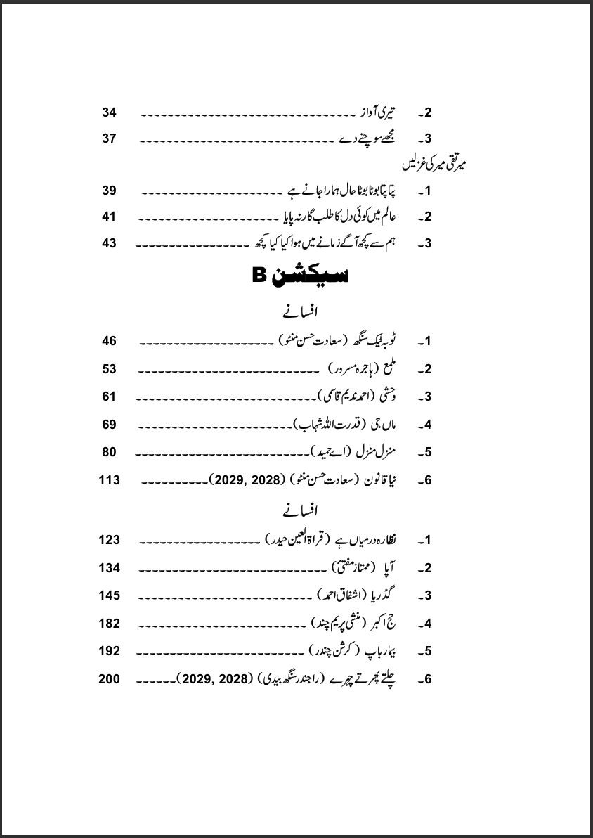 450 A level Urdu Language 9866 Paper-3 Literature Textbook Barg-e-Nau (Matan)